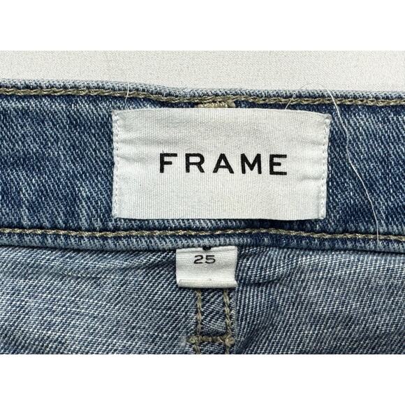 FRAME Women's Le High Straight Leg Raw Hem Blue Denim Jeans - Size 25 (26x26) - Picture 3 of 5